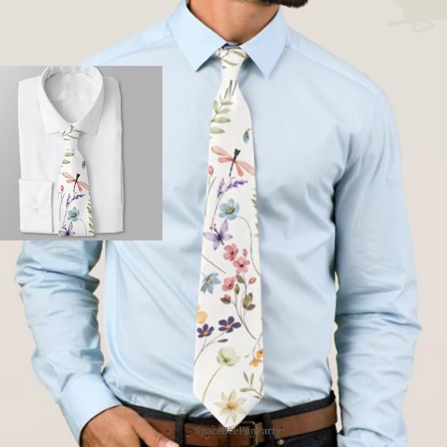 Baby in Bloom Garden Wildflower  Neck Tie (Baby in Bloom garden wildflower necktie — a perfect accessory for dads-to-be celebrating a special b)