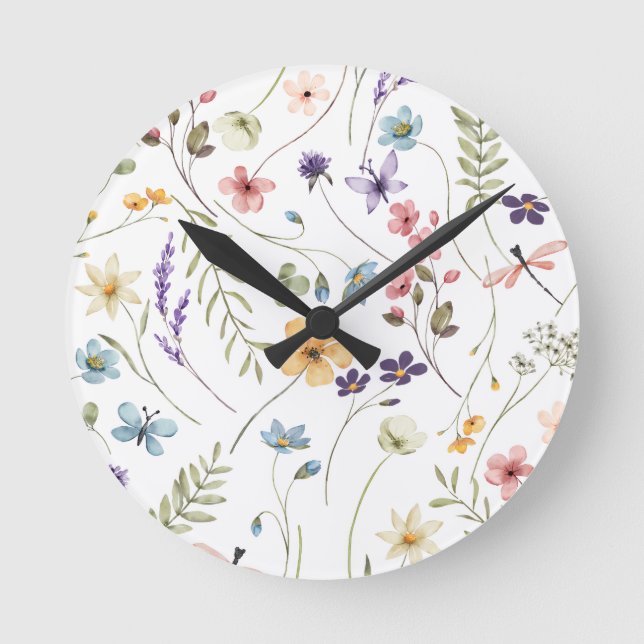 Baby in Bloom Garden Wildflower  Round Clock (Front)