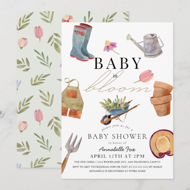 Baby in Bloom Gardening Tools Baby Shower Invitati Invitation (Front/Back)