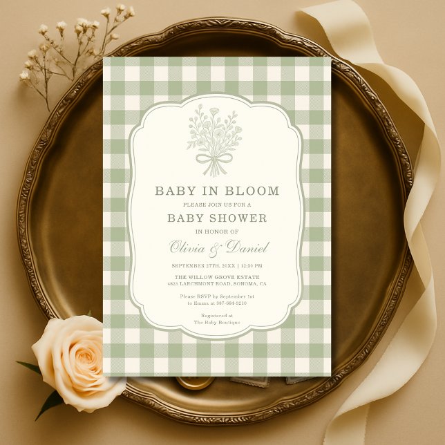 Baby in Bloom Gingham Couples Baby Shower Invitation (Creator Uploaded)