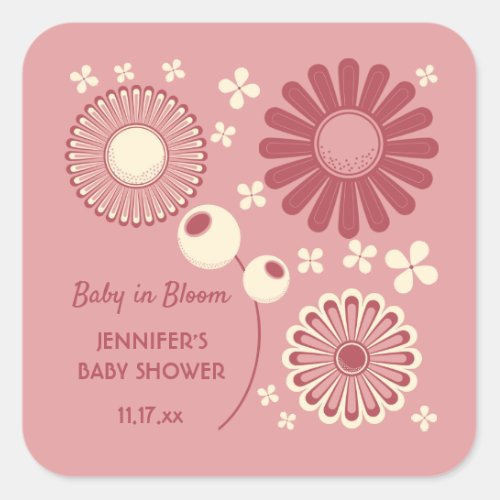Baby in Bloom Girl Baby Shower Floral Favor Square Sticker