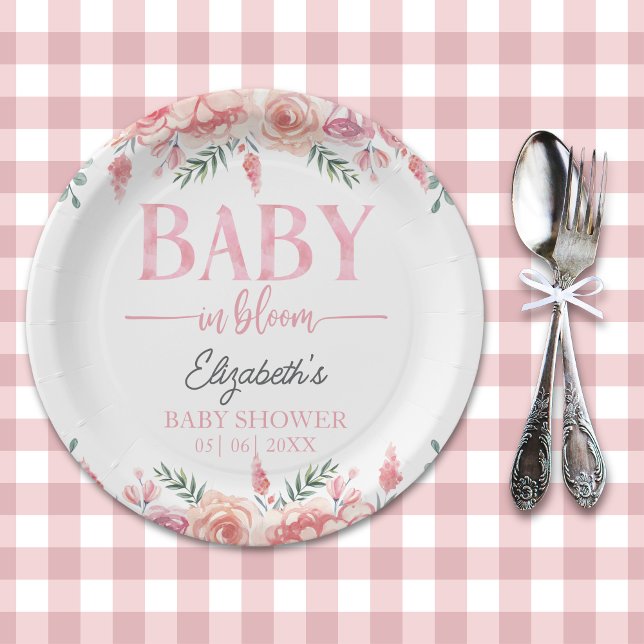 Baby in Bloom – Girl Baby Shower, Pink Flowers Paper Plates (Creator Uploaded)