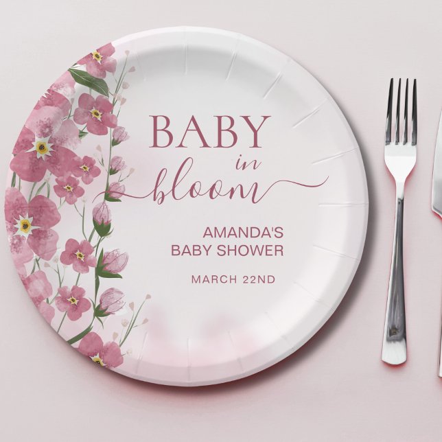 Baby in Bloom Girl Pink Floral Shower  Paper Plates (Creator Uploaded)