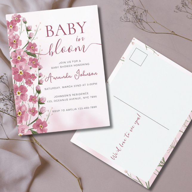 Baby in Bloom Girl Pink Floral Shower  Postcard (Creator Uploaded)