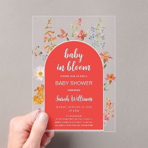 Baby in Bloom Girl Shower Wildflowers Red Arch Acrylic Invitations
