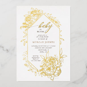 baby in bloom gold floral baby shower foil invitation