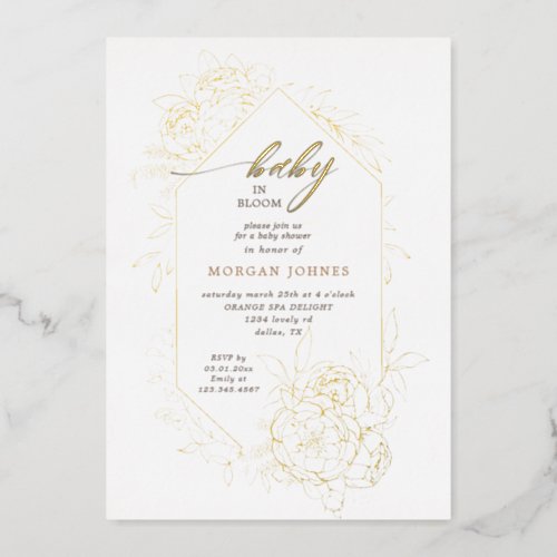 baby in bloom gold floral baby shower foil invitation