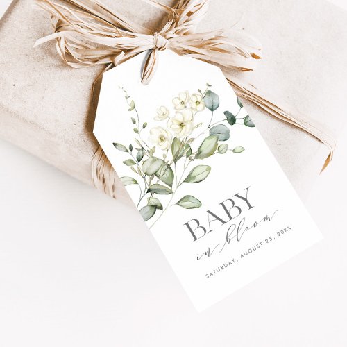 Baby in Bloom Green White Foliage Favor Gift Tags