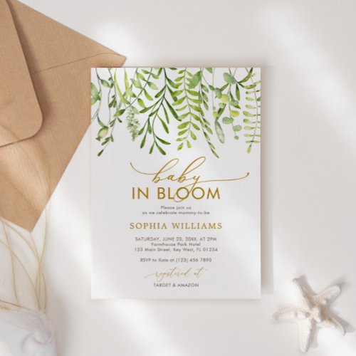 Baby in Bloom  Greenery Baby Shower Invitation