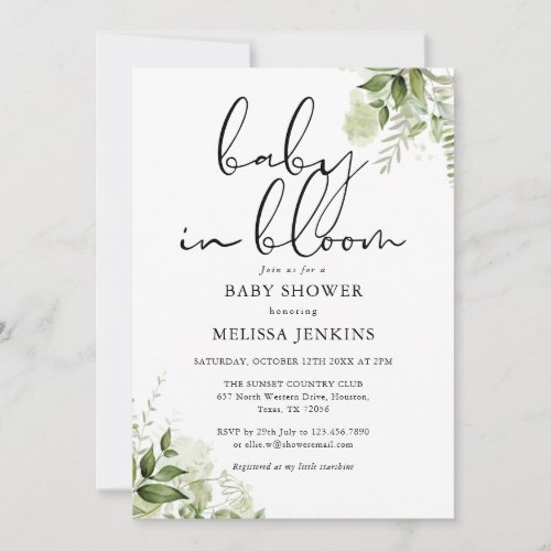 Baby In Bloom Greenery Floral Baby Shower Invitation