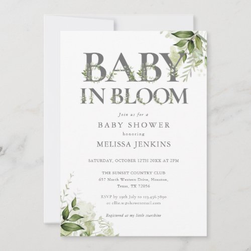 Baby In Bloom Greenery Floral Baby Shower Invitation