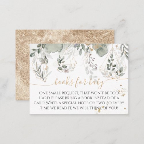 Baby in bloom Greenery  Gold Baby Shower book Enclosure Card