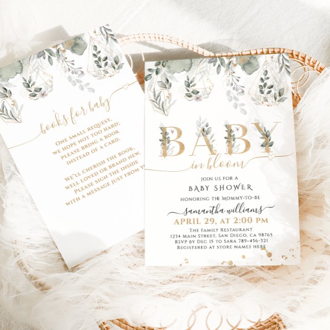 Baby in bloom Greenery & Gold Baby Shower Invitation (Creator Uploaded)