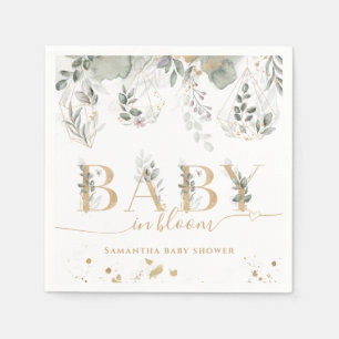 Baby in bloom Greenery & Gold Baby Shower Napkins