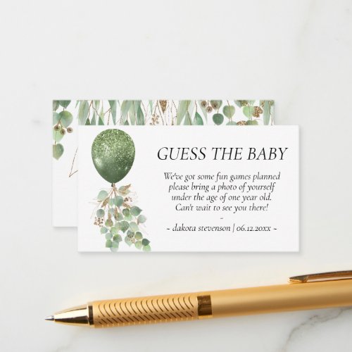 Baby in Bloom  Greenery Guess Photo Game Request Enclosure Card