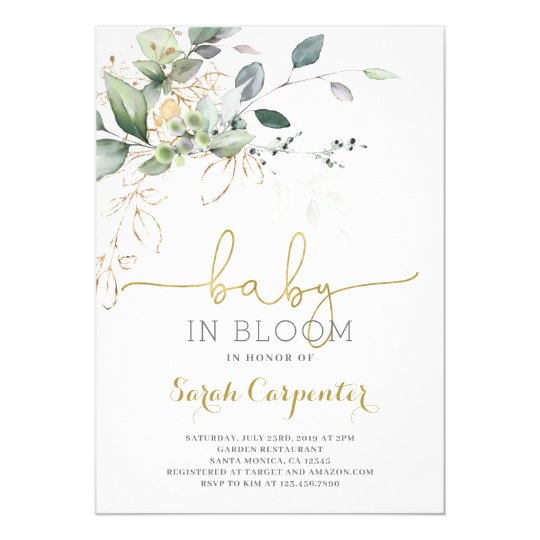 Baby in Bloom greenery invitation