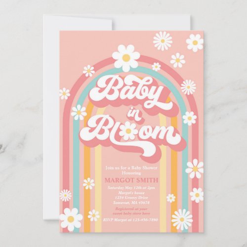 Baby In Bloom Groovy Daisy Rainbow Baby Shower Invitation
