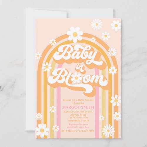 Baby In Bloom Groovy Daisy Rainbow Baby Shower Invitation