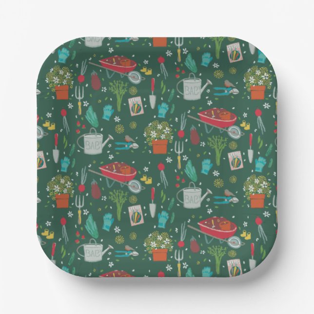 Baby In Bloom Growing Family Green Baby Shower Paper Plates (Front)