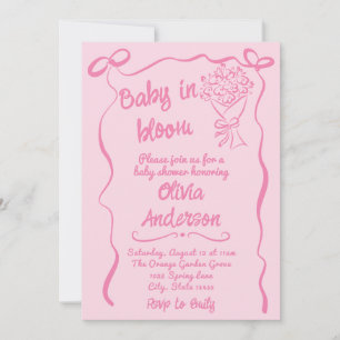 Baby in Bloom Hand Drawn Flower Bouquet Shower  Invitation