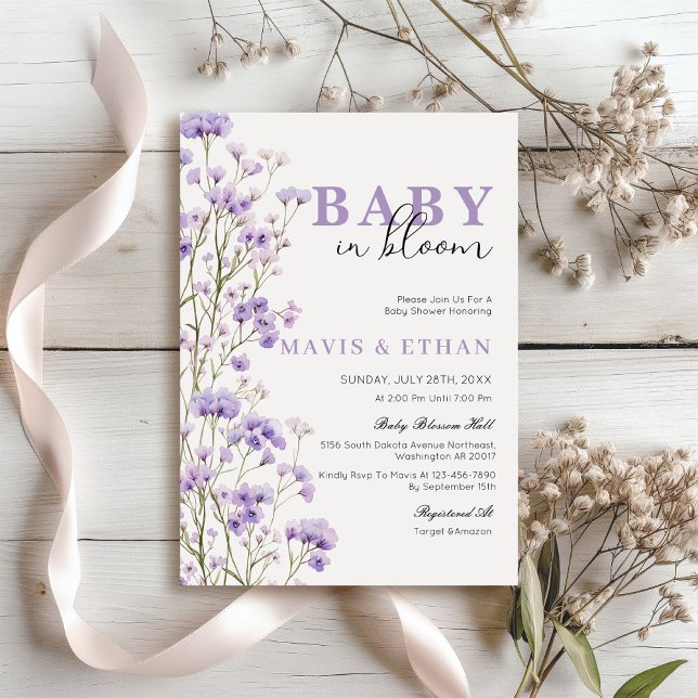 Baby in Bloom Invitation, Purple Baby Shower Invitation (Creator Uploaded)