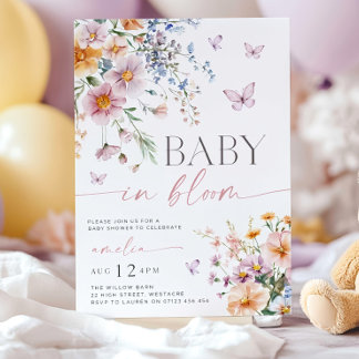 Baby in Bloom Invitation, Wildflower Baby Shower Invitation