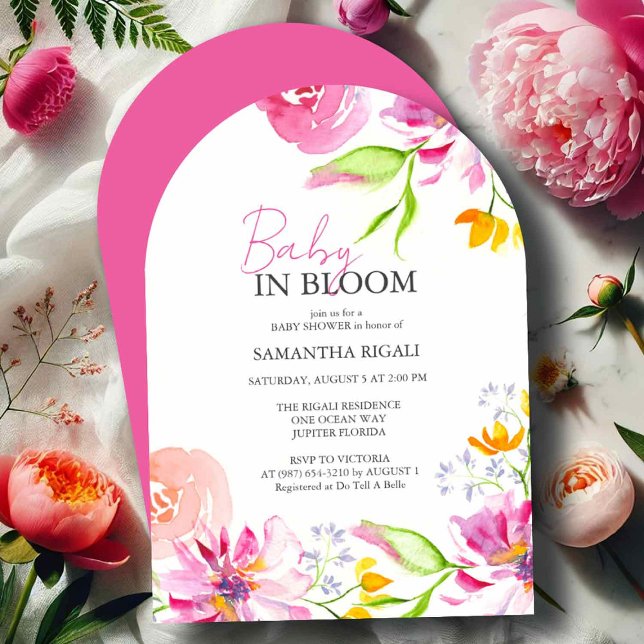 Baby In Bloom Invitations | Arch Design (baby in bloom baby shower invitations with an arch design)