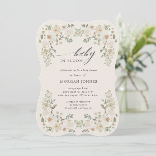 Baby In Bloom Ivory Floral Baby Shower Invite