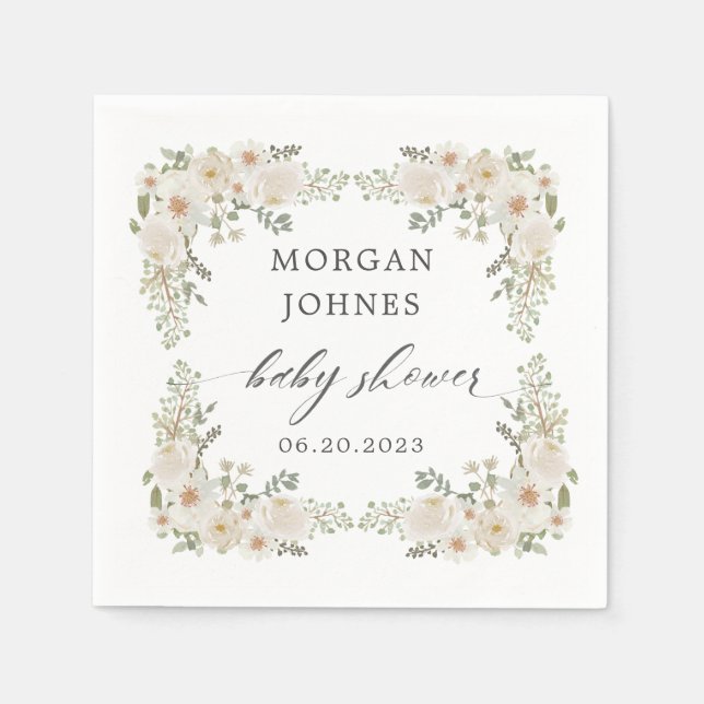 baby in bloom ivory floral baby shower napkins (Front)