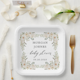 baby in bloom ivory floral baby shower paper plates