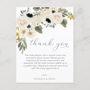 Baby in Bloom Ivory Floral Baby Shower Thank You Postcard