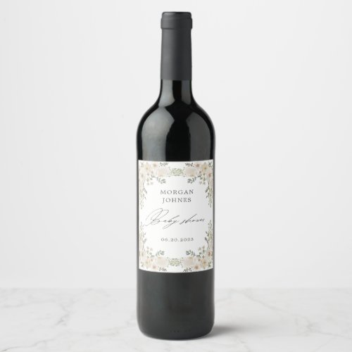 baby in bloom ivory floral baby shower wine label