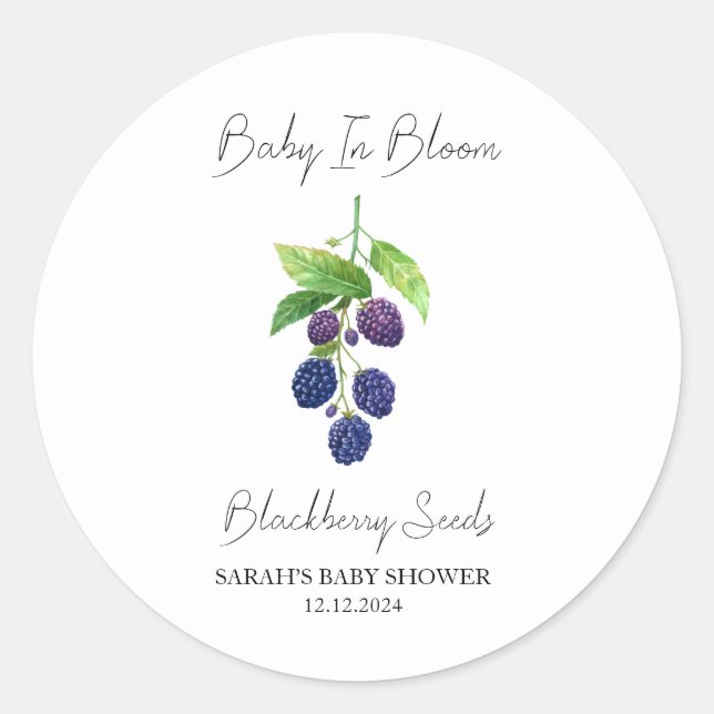 Baby In Bloom l Blackberry Seeds Baby Shower Classic Round Sticker (Front)