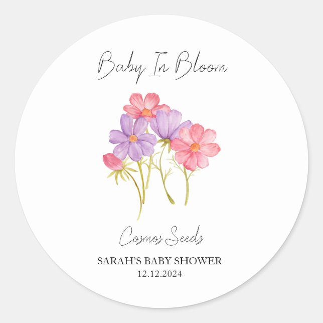 Baby In Bloom l Cosmos Seeds Baby Shower Classic Round Sticker (Front)