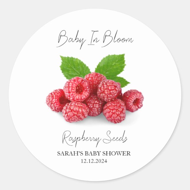 Baby In Bloom l Raspberry Seeds Baby Shower Classic Round Sticker (Front)