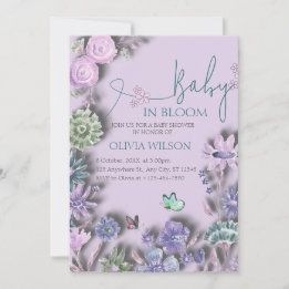 Baby In Bloom Lavender Lilac Floral Baby Shower Invitation