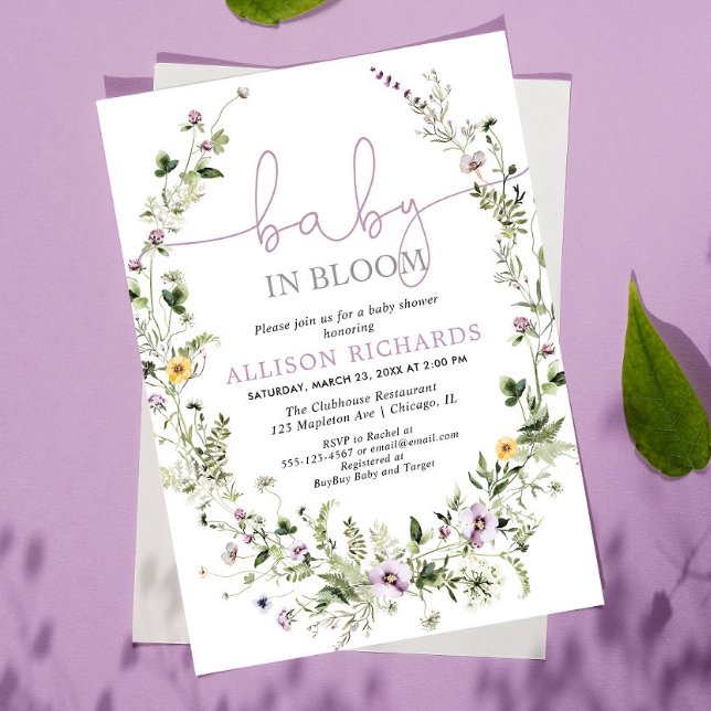 Baby in Bloom lavender yellow girl baby shower Invitation