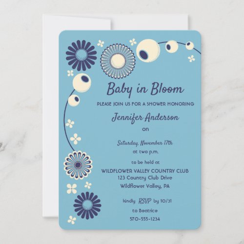 Baby in Bloom Light Blue Boy Baby Shower Invitation