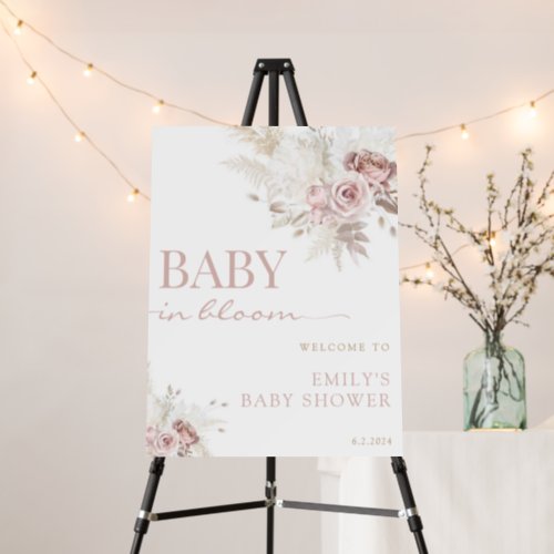 Baby in Bloom light pink baby shower welcome sign