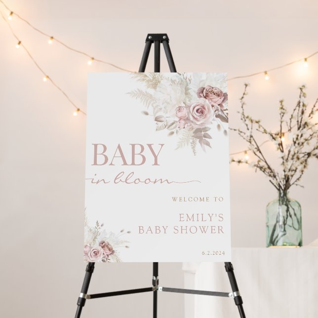 Baby in Bloom light pink baby shower welcome sign (In Situ (Stand))