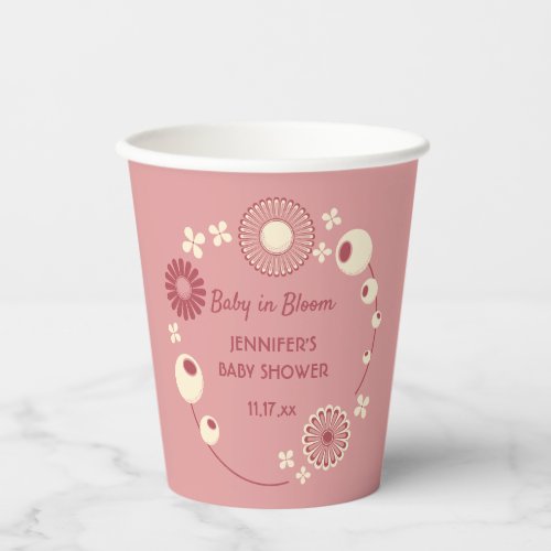 Baby in Bloom Mauve Pink Floral Girl Shower Paper Cups