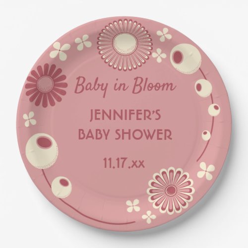 Baby in Bloom Mauve Pink Floral Girl Shower Paper Plates
