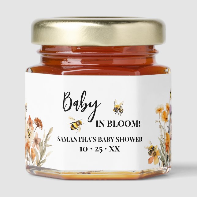 Baby in Bloom Minimalist Bee Baby Shower Honey Jar Favors (Front)