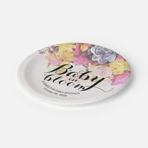 Baby in Bloom  Modern Baby Shower Pinback Button Paper Plates