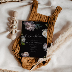 Baby in Bloom Moody Peony Dark Floral Baby Shower Invitation