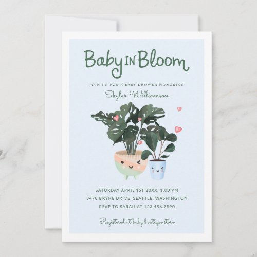 Baby in Bloom Mother  Baby Boy Potted Plants Invitation