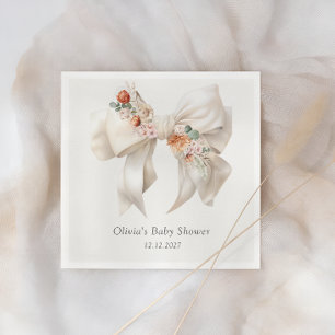 Baby in Bloom Neutral Floral Bow Baby Shower Napkins