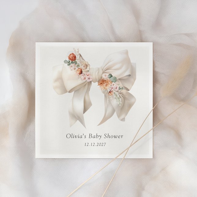 Baby in Bloom Neutral Floral Bow Baby Shower Napkins (Creator Uploaded)