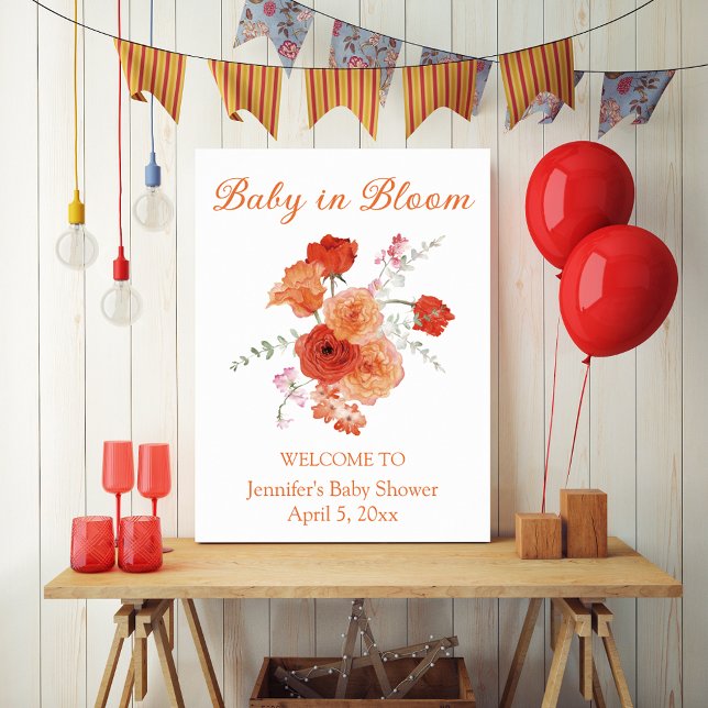 baby in bloom orange botanical baby shower welcome poster (Creator Uploaded)