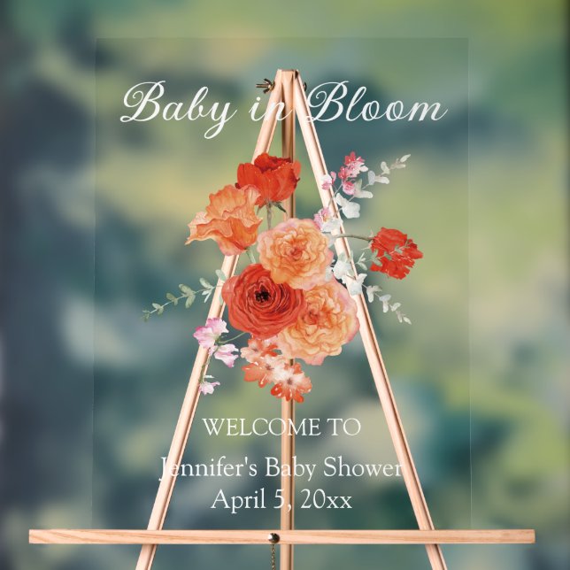 baby in bloom orange floral baby shower welcome acrylic sign (Neutral)